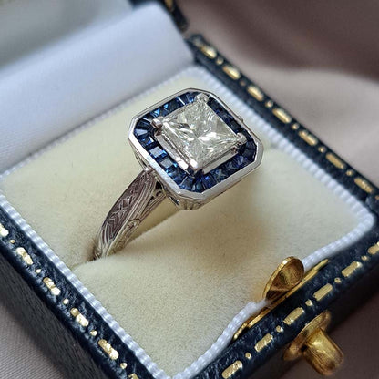 1.19ct Princess Cut Diamond and Sapphire Target Ring