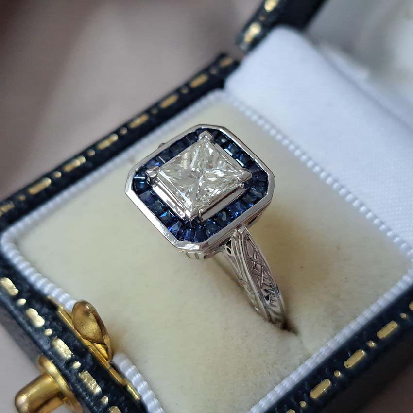 1.19ct Princess Cut Diamond and Sapphire Target Ring