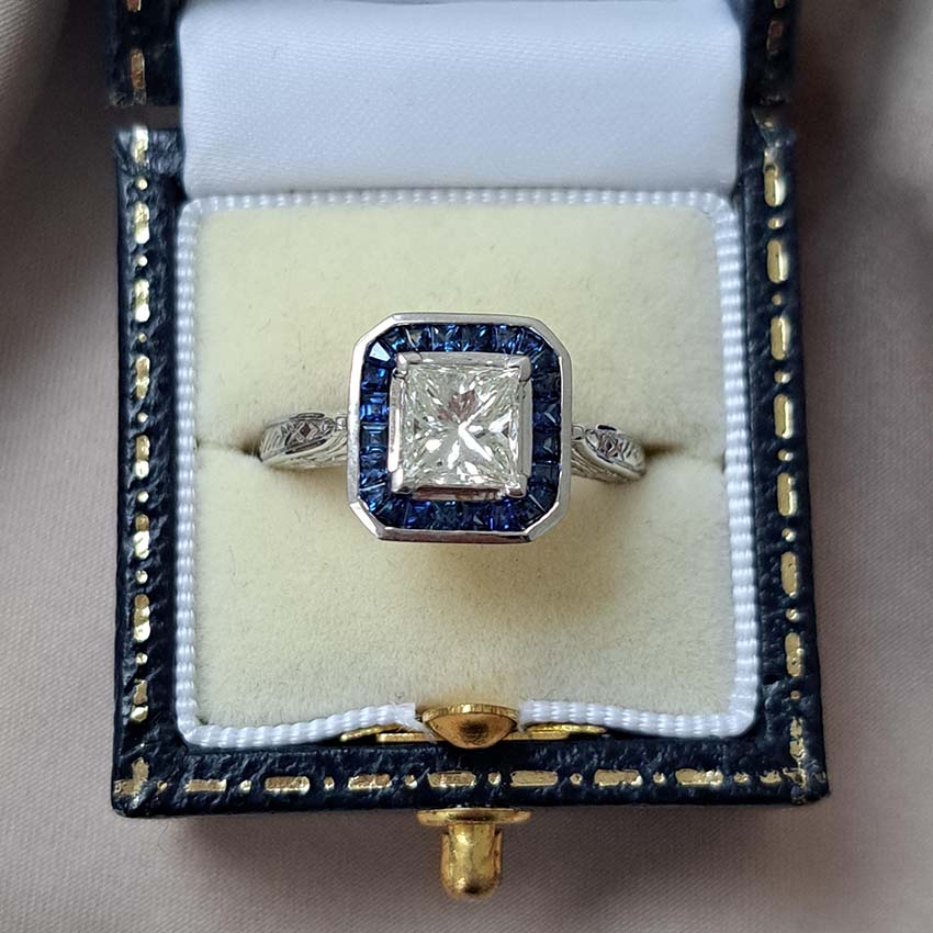 1.19ct Princess Cut Diamond and Sapphire Target Ring