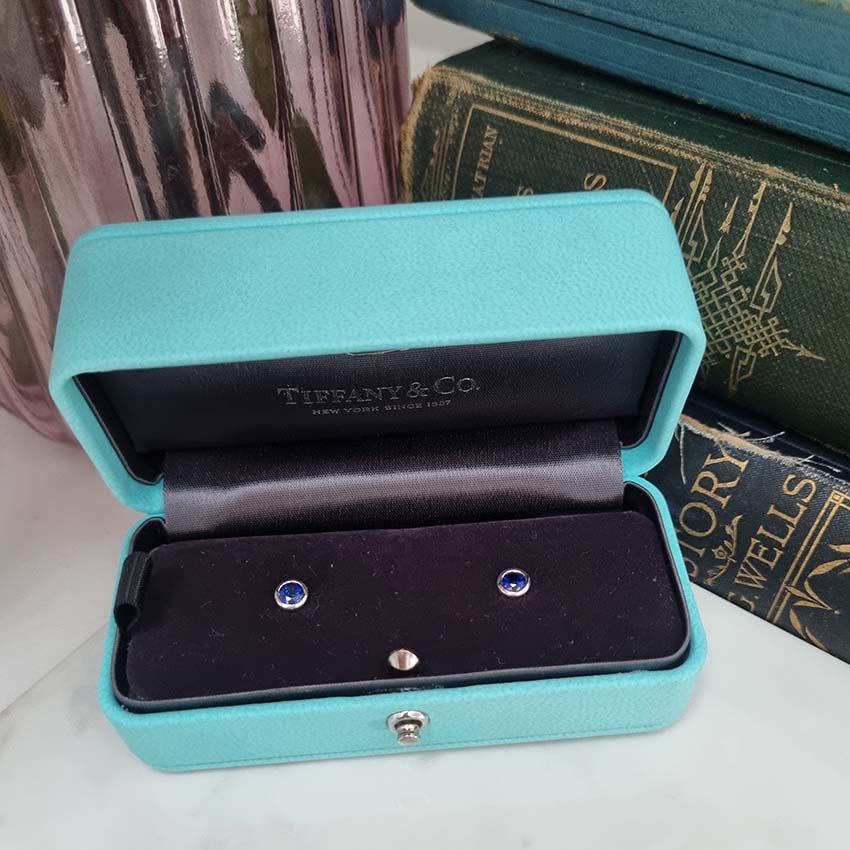Vintage Tiffany and Co Sapphire Stud Earrings Elsa Peretti Color by the Yard