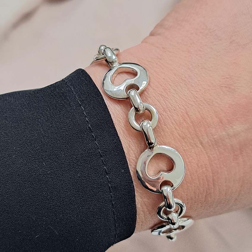 Rare Vintage Tiffany and Co Stencil Heart Silver Bracelet