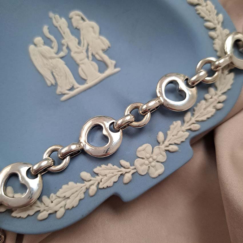 Rare Vintage Tiffany and Co Stencil Heart Silver Bracelet