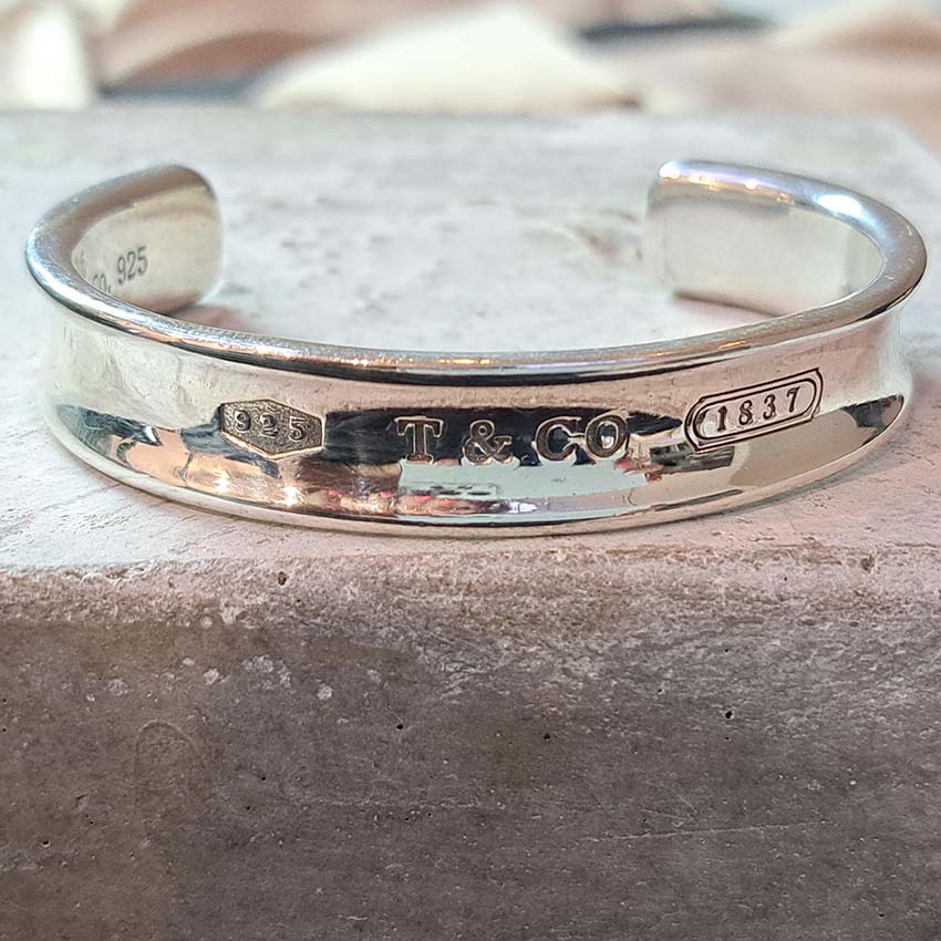 Vintage Tiffany and Co 1837 Collection Silver Cuff Bangle Bracelet