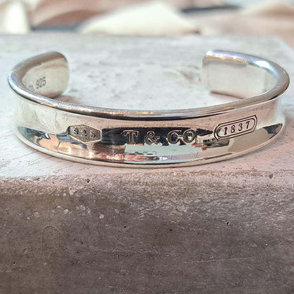 Vintage Tiffany and Co 1837 Collection Silver Cuff Bangle Bracelet