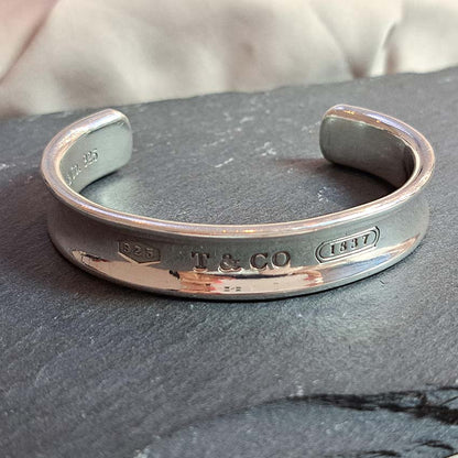 Vintage Tiffany and Co 1837 Collection Silver Cuff Bangle Bracelet