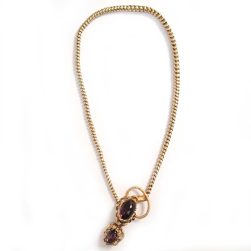 Victorian Antique Garnet and Gold Snake Necklace