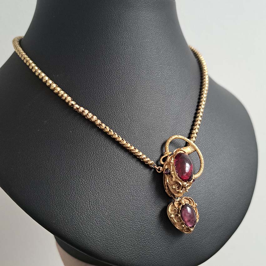 Victorian Antique Garnet and Gold Snake Necklace