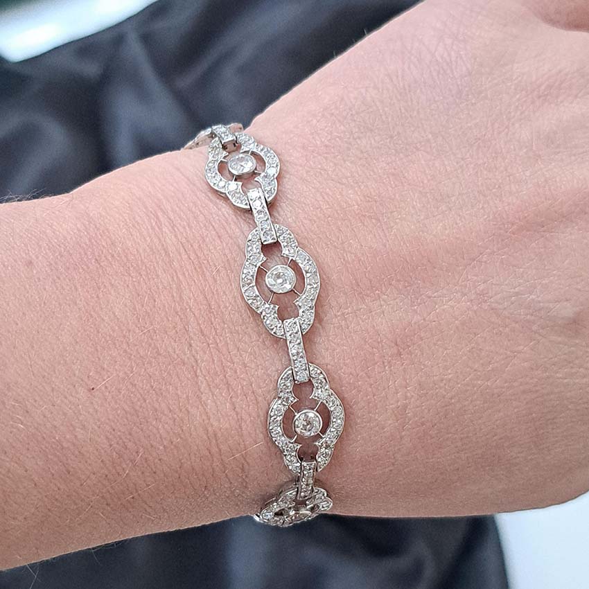Antique Art Deco French 2ct Diamond Cluster Link Bracelet