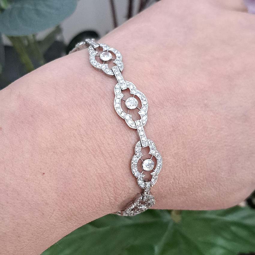 Antique Art Deco French 2ct Diamond Cluster Link Bracelet