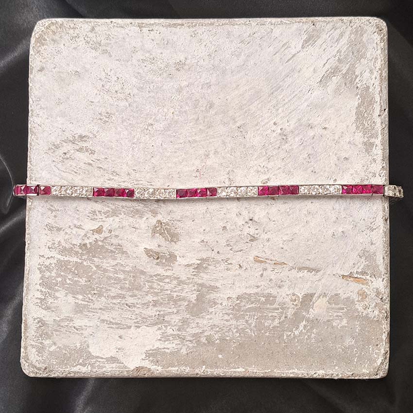 Art Deco Charles Holl 5ct Ruby and Diamond Line Bracelet