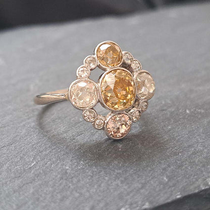 Antique 3.7cts Fancy Champagne Diamond Quatrefoil Ring