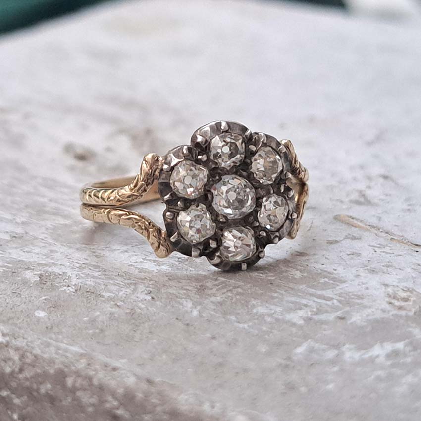 Antique Old Cut Diamond Flower Cluster Engagement Ring