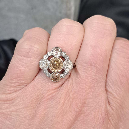Antique 3.7cts Fancy Champagne Diamond Quatrefoil Ring