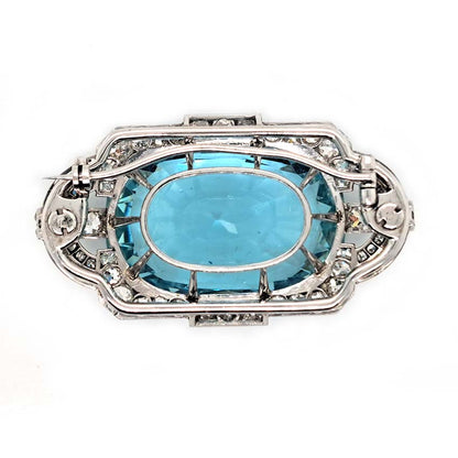 Large Art Deco Aquamarine and Diamond Cluster Brooch