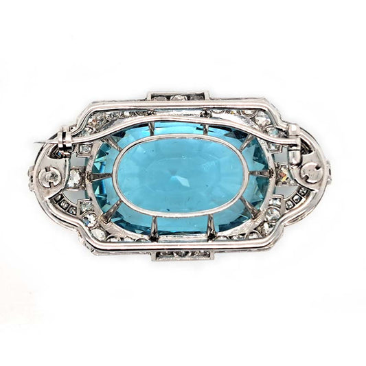 Large Art Deco Aquamarine and Diamond Cluster Brooch