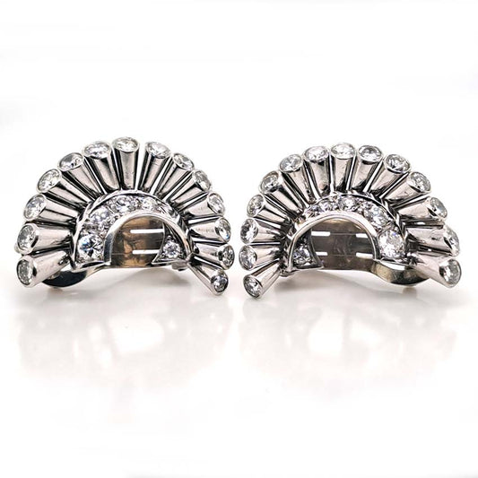 Vintage Van Cleef Arpels Diamond Spray Earrings, solid 18ct white gold spray design accented with 2cts diamonds set to the ends and inside curve. Signed and numbered NY 32918