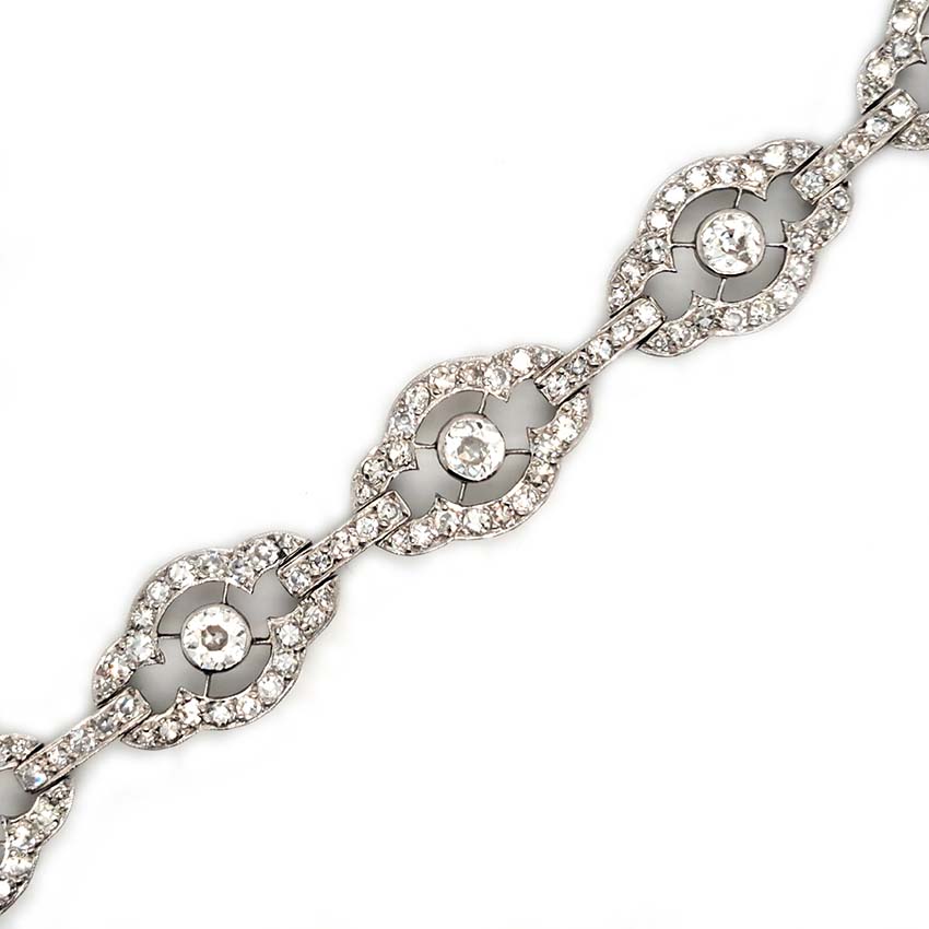 Antique Art Deco French 2ct Diamond Cluster Link Bracelet