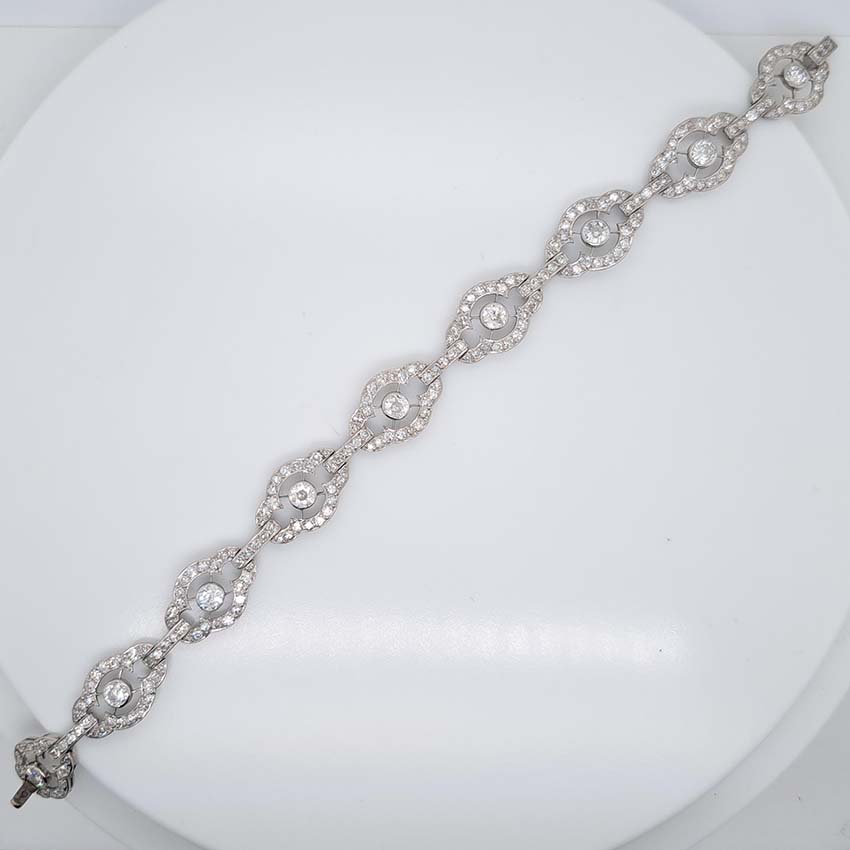Antique Art Deco French 2ct Diamond Cluster Link Bracelet