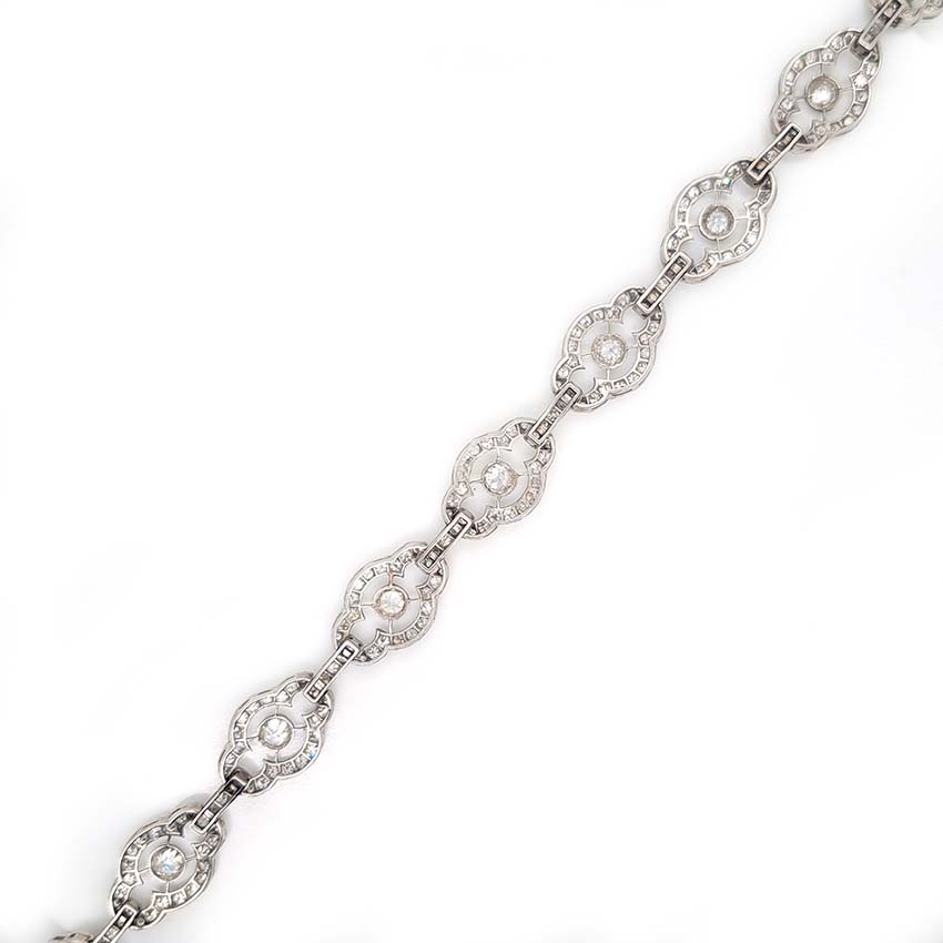 Antique Art Deco French 2ct Diamond Cluster Link Bracelet