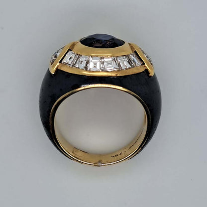 Vintage Faraone Sapphire Diamond and Black Enamel Ring