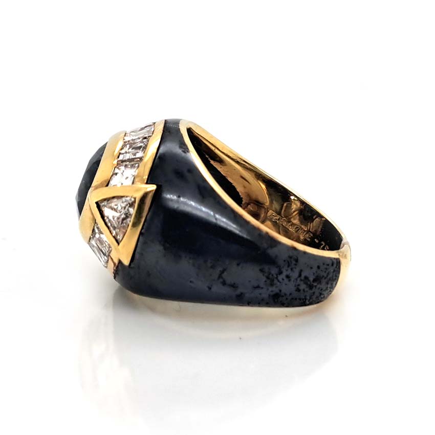 Vintage Faraone Sapphire Diamond and Black Enamel Ring