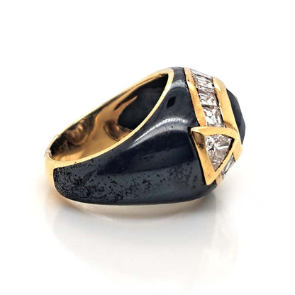 Vintage Faraone Sapphire Diamond and Black Enamel Ring