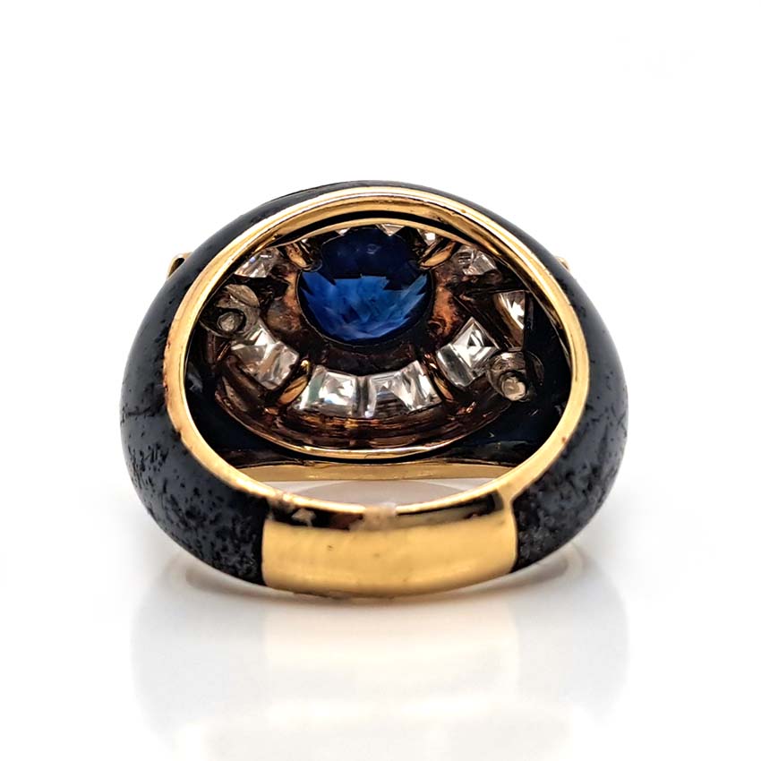 Vintage Faraone Sapphire Diamond and Black Enamel Ring