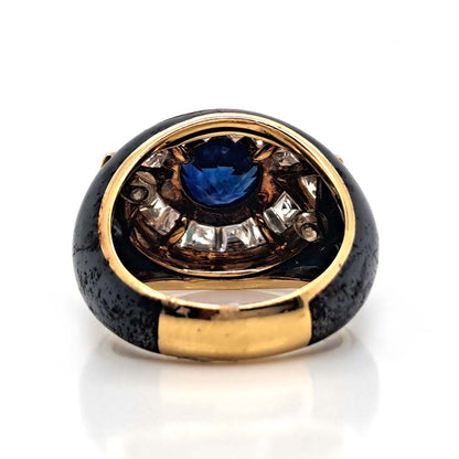 Vintage Faraone Sapphire Diamond and Black Enamel Ring