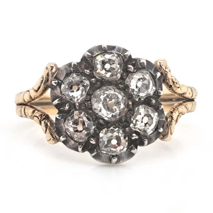Antique Old Cut Diamond Flower Cluster Engagement Ring