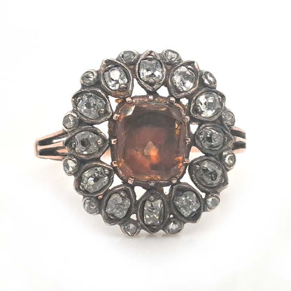 Georgian Antique Imperial Topaz and Diamond Cluster Ring