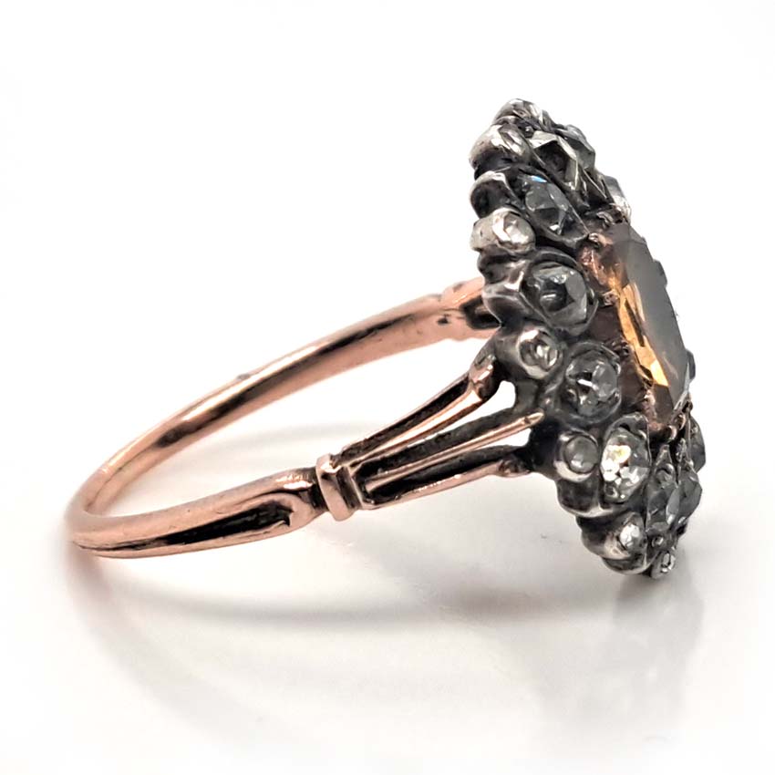 Georgian Antique Imperial Topaz and Diamond Cluster Ring