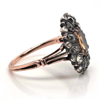 Georgian Antique Imperial Topaz and Diamond Cluster Ring