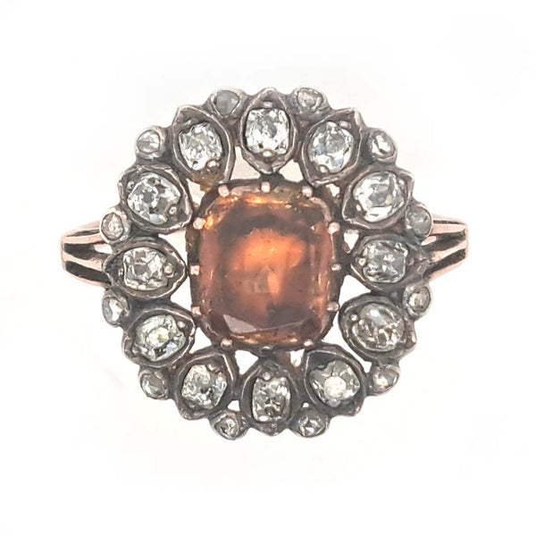 Georgian Antique Imperial Topaz and Diamond Cluster Ring