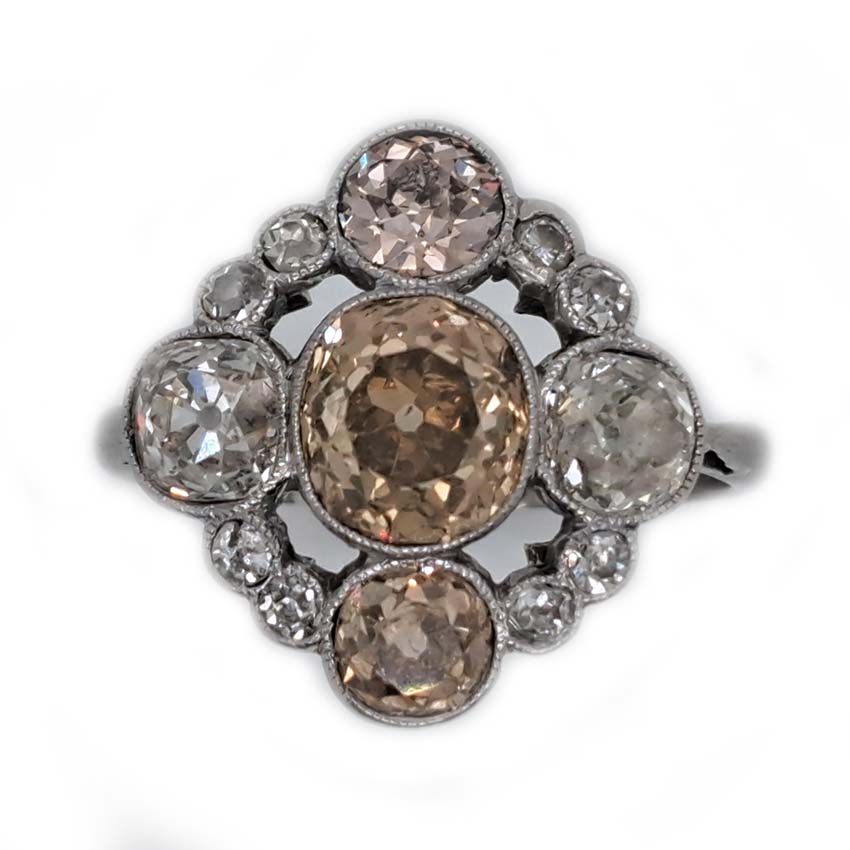 Antique 3.7cts Fancy Champagne Diamond Quatrefoil Ring