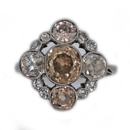Antique 3.7cts Fancy Champagne Diamond Quatrefoil Ring