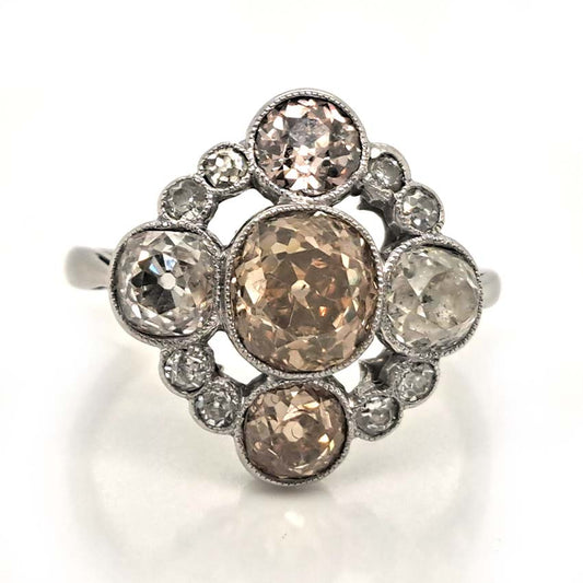 Antique 3.7cts Fancy Champagne Diamond Quatrefoil Ring