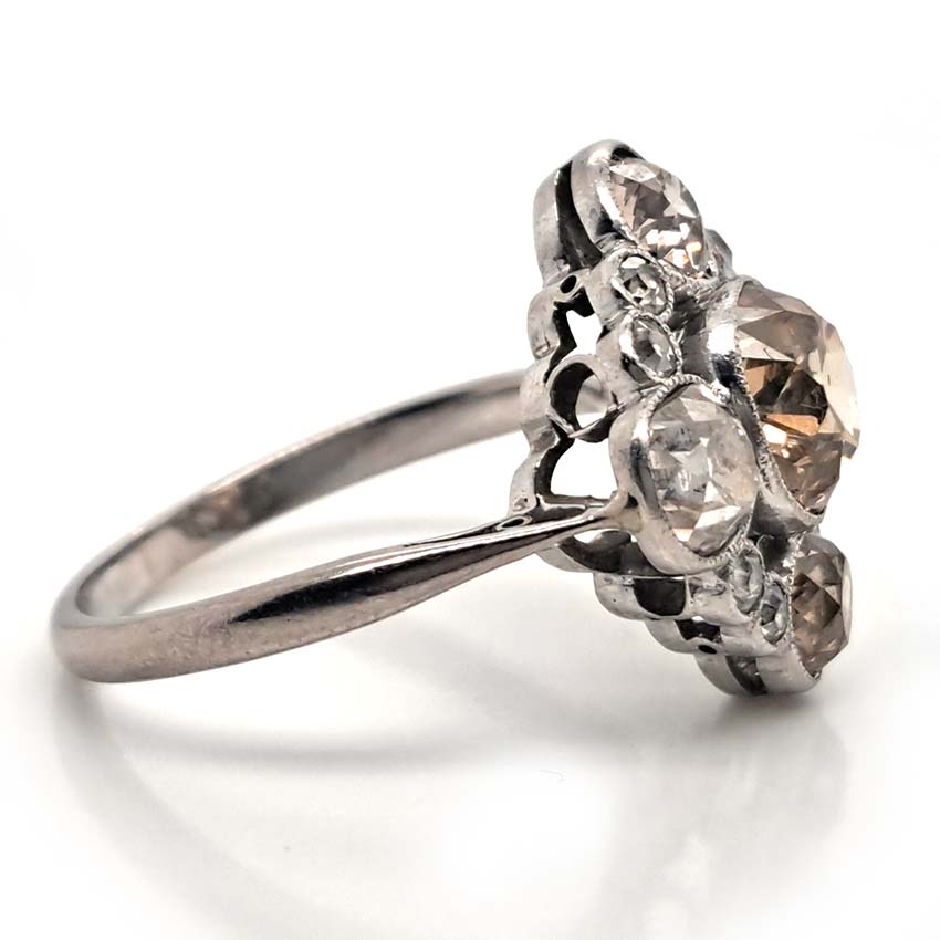 Antique 3.7cts Fancy Champagne Diamond Quatrefoil Ring