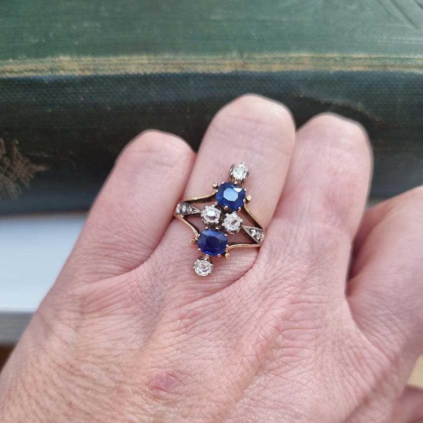 Victorian Antique Sapphire and Diamond Dress Ring