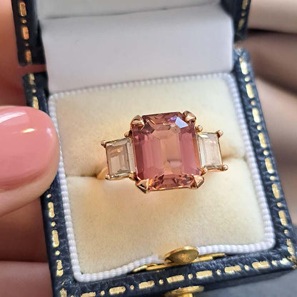 4.73ct Pink Tourmaline and Diamond Trilogy Engagement Ring in Rose Gold