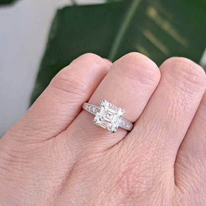 Asscher Cut Diamond Solitaire Engagement Ring, 2.98 carats VS