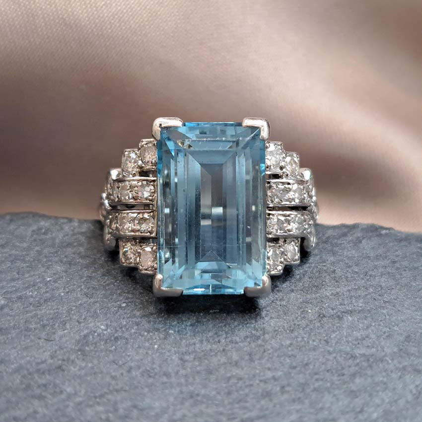 Art Deco 5.5ct Aquamarine and Diamond Dress Ring