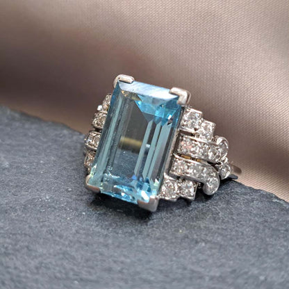 Art Deco 5.5ct Aquamarine and Diamond Dress Ring
