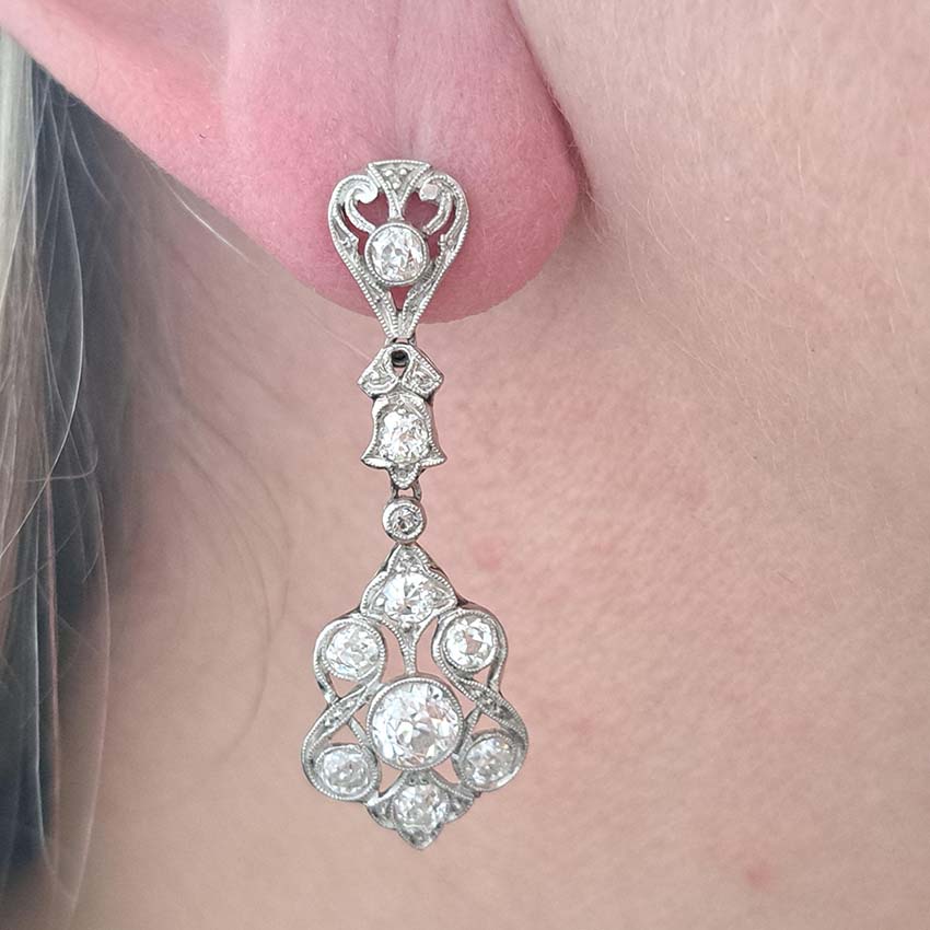 Antique Edwardian Old Cut Diamond Drop Earrings