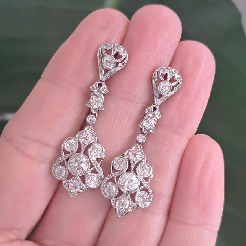Antique Edwardian Old Cut Diamond Drop Earrings
