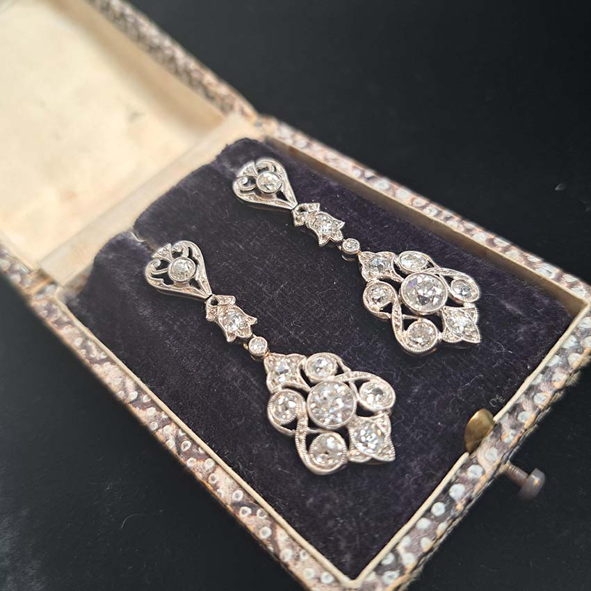 Antique Edwardian Old Cut Diamond Drop Earrings