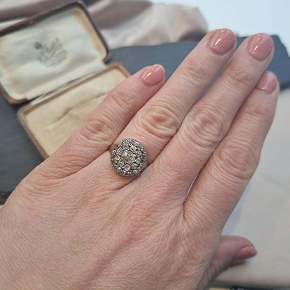 Georgian Antique 1.50ct Old Mine Cut Diamond Cluster Ring