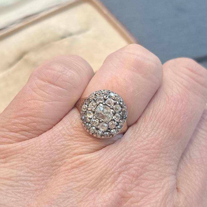 Georgian Antique 1.50ct Old Mine Cut Diamond Cluster Ring