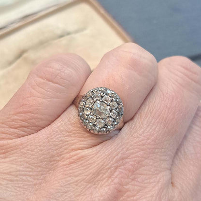 Georgian Antique 1.50ct Old Mine Cut Diamond Cluster Ring