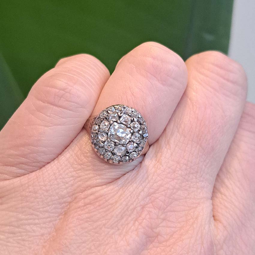 Georgian Antique 1.50ct Old Mine Cut Diamond Cluster Ring