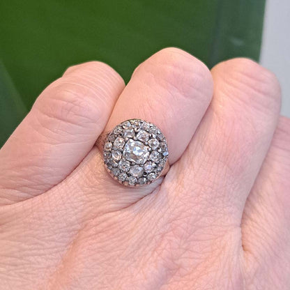 Georgian Antique 1.50ct Old Mine Cut Diamond Cluster Ring